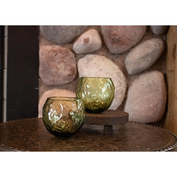 Seneca Driftwood Roly Poly Glasses Set of 6 Olive Green | Textured Rocks Glasses - Picture 6 of 11